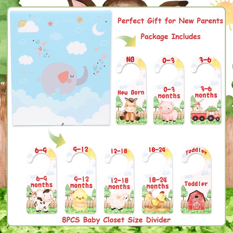 CORNER LACE Baby Closet Dividers 8PCS, Farm Animal Theme Wooden Double-Sided Clothes Size Hanger Organizer from Newborn to Toddler for Nursery Decor Baby Shower Birthday Gift (Includes Gift Box) - Image 5
